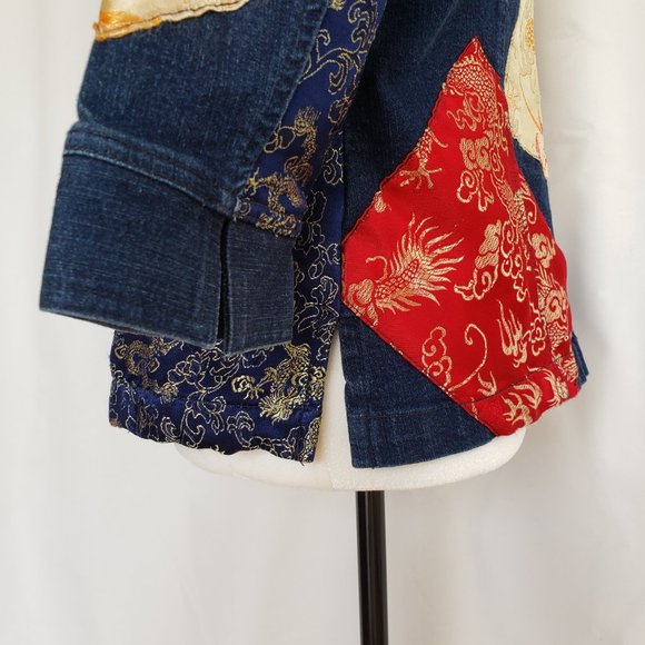 Nygard Sport Asian streetwear Stretch denim with satin patches Jacket Bohemian - Picture 3 of 10